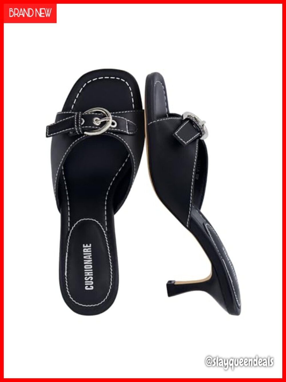 Cushionaire Belle Kitten Heel Mule Sandals Faux Leather Slip-On Dressy